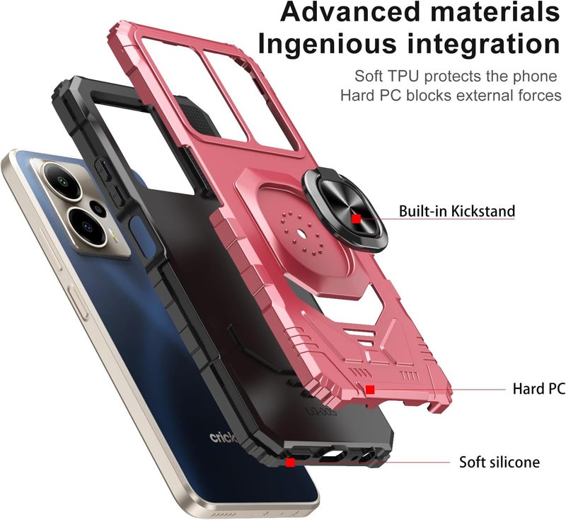 Mocotto for Cricket Outlast 5G 2024 Phone Case AT&T Motivate Pro 5G Case with Tempered Glass Screen Protector,Military Grade Heavy Duty Shockproof Protective Cover,with Ring Kickstand (Rose Gold) - Image 3